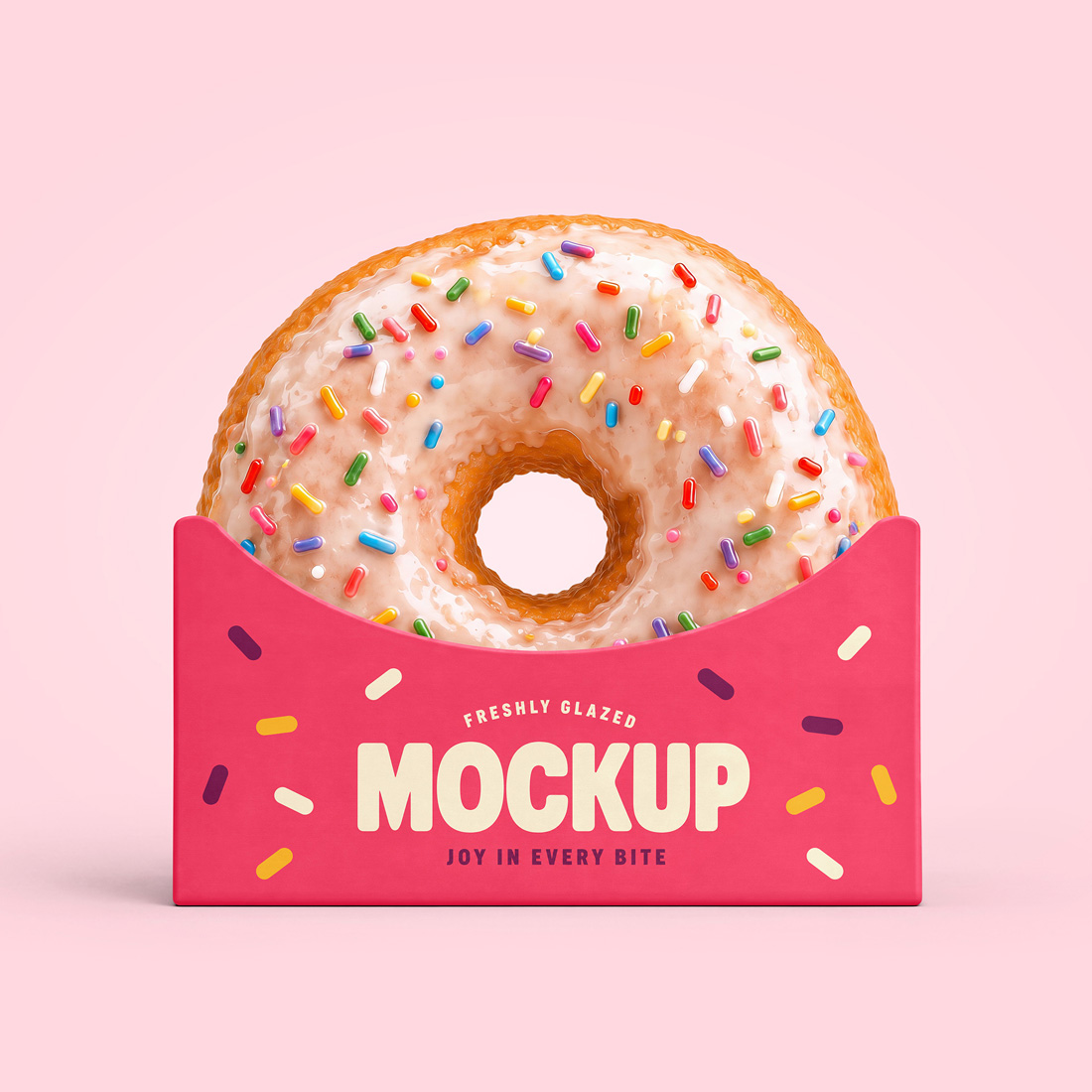 country4k's tweet photo. Turn your bakery concept into a delicious product presentation with Donut with Holder Mockup. A glossy glazed donut rises above a branded paper holder, while colorful sprinkles add playful energy to the scene.

#newmockuptoday #mockup #PSD #donut https://t.co/A7MhbkDiS3