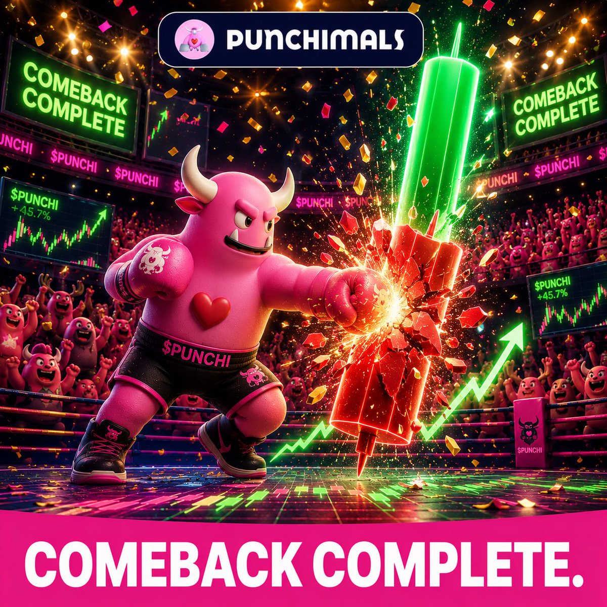 punchimals's tweet photo. From the canvas to the champion.
$PUNCHI traders who held their conviction all week know exactly how this feels.

Trade $PUNCHI
 https://t.co/zIFuo6tljk

#Punchimals #PUNCHI #CryptoTrading #Web3 #DYOR https://t.co/93MZCj4P6c