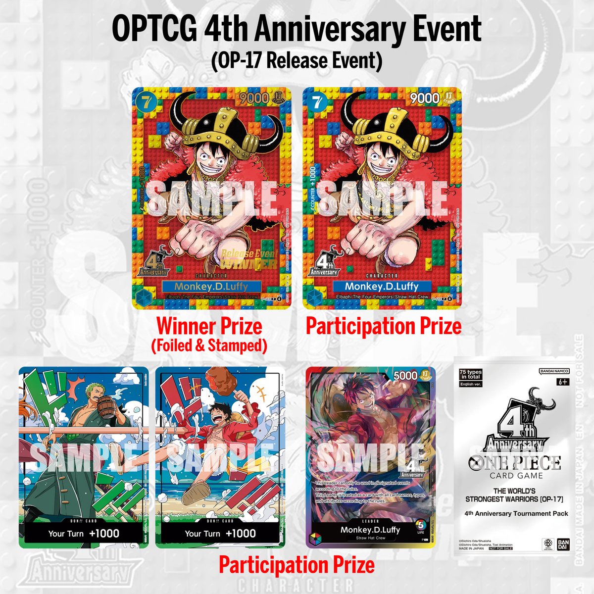 AndyCollectz's tweet photo. Official OPTCG 4th Anniversary Event (OP-17 Release Event) has been revealed! 🏆

When: August 21st – September 13th 🗓️

Search for your local participating TCG Store:
https://t.co/PVfCYZfdta https://t.co/0UjxLWLCSk