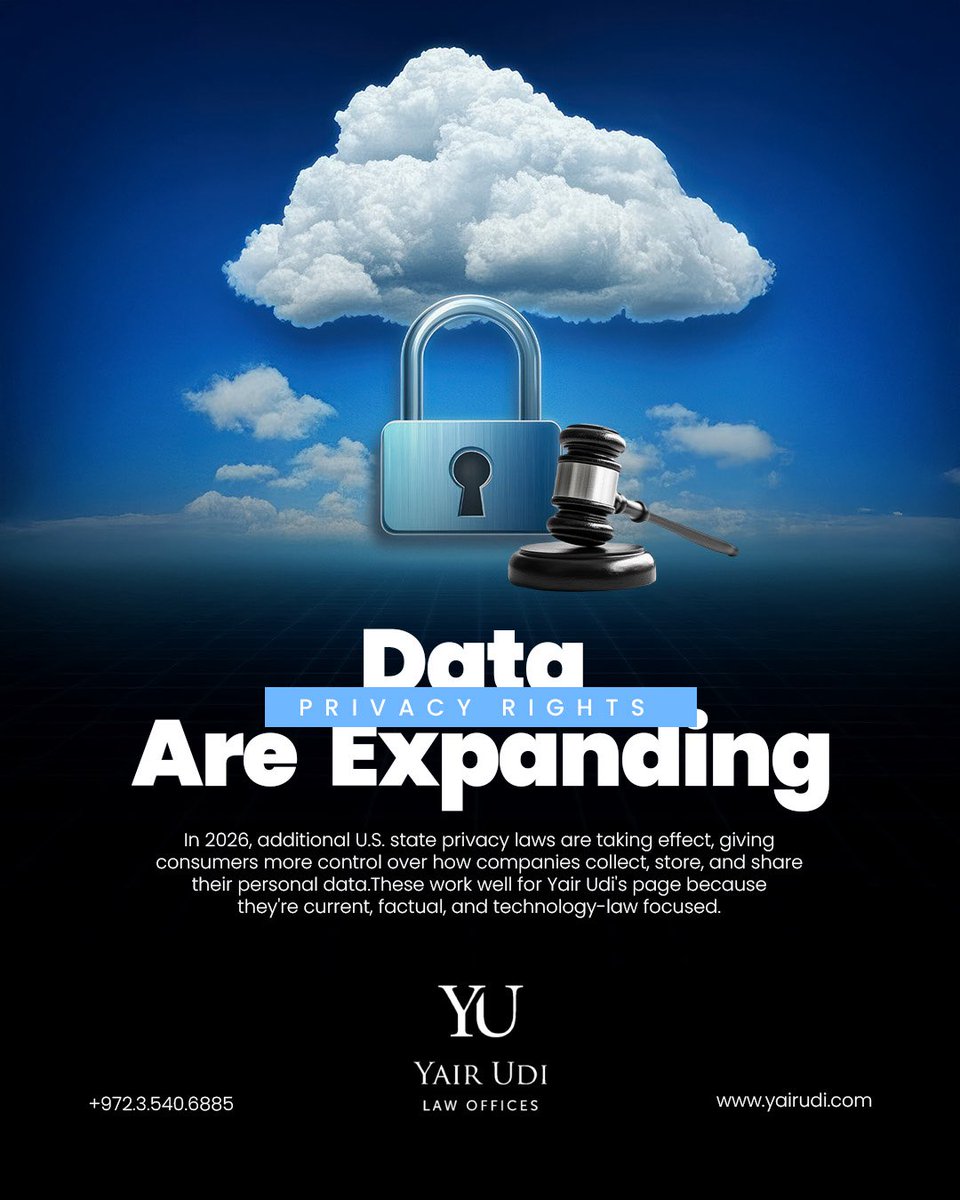 YULawTLV's tweet photo. 🔐 Your data, your rights. As new U.S. state privacy laws take effect in 2026, consumers gain greater control over how their personal information is collected, stored, and shared. Stay informed as privacy laws continue to evolve. ⚖️📱

#DataPrivacy #PrivacyLaw #TechLaw https://t.co/BwNyi4IkPk