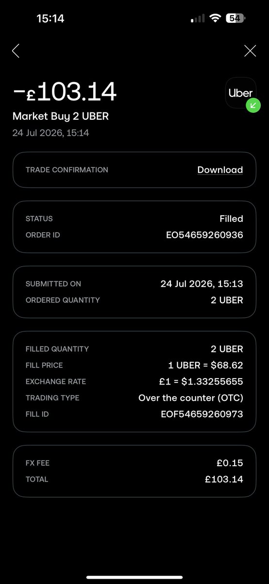 SaqibStocks's tweet photo. Closed down my pie in T212. Moved the proceedings towards $UBER . Bought 2 shares of $UBER at $69 each! 👍🏽 😊 https://t.co/Hpg1K0G88W