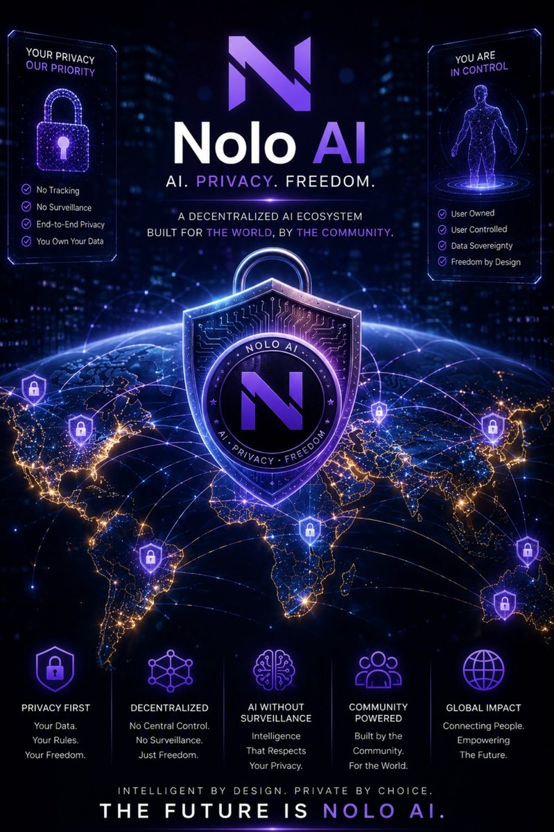 NoloAI_Official's tweet photo. The future won't belong to the biggest AI. It will belong to the AI that earns your trust.

At Nolo AI, privacy isn't an add-on—it's the foundation. Every connection is protected. Every interaction stays yours. Every innovation is built with security at its core.

We're building a decentralized AI ecosystem where intelligence grows without sacrificing personal freedom.

Privacy isn't the future. It's the standard.

🌐 AI. Privacy. Freedom.

#NoloAI #PrivacyAI #ArtificialIntelligence #crypto #Web3‌‌ #cryptocurrency #Decentralization #DataPrivacy #FutureTech #AIInnovation