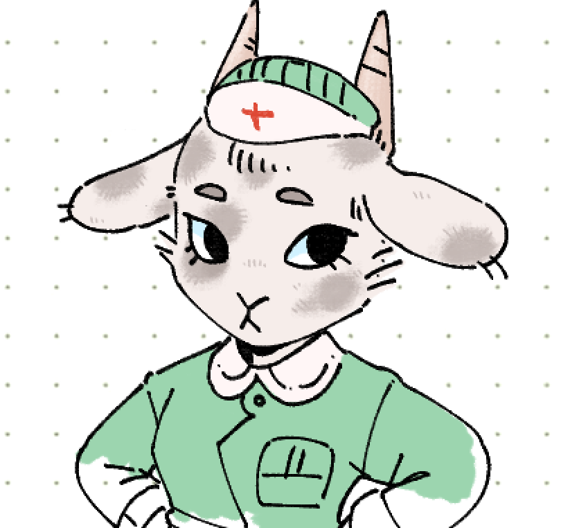 Elivichaa's tweet photo. i kinda like seeing head nurse as a goat now since she actually has horns not ears kekeke https://t.co/OURWw83QlL