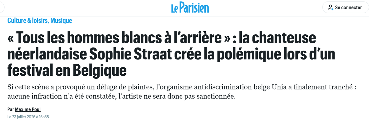 mbockcote's tweet photo. Vous avez compris ? 
Demander aux hommes blancs de prendre place en arrière de la salle n'est pas de la discrimination ! Demain, si on leur demande de s'asseoir en arrière de l'autobus, nous dira-t-on qu'il ne s'agit pas de discrimination non plus?

---

« Tous les hommes blancs à l’arrière » : la chanteuse néerlandaise Sophie Straat crée la polémique lors d’un festival en Belgique https://t.co/rbVrEeJfj8 via @le_Parisien