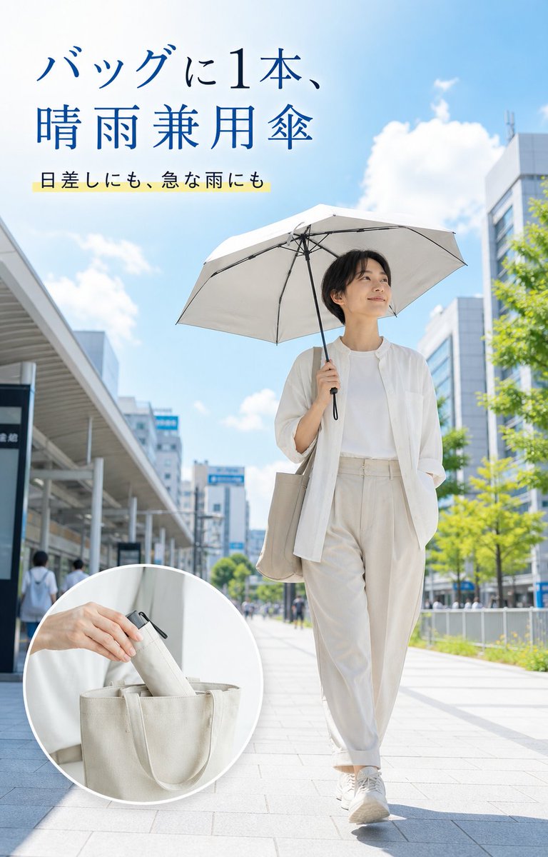LifeHackLab_LHL's tweet photo. 【夏のバッグに入れておきたい1本】

雨が降ることがありますよね。

晴雨兼用の折りたたみ傘なら、強い日差しにも突然の雨にも使えて便利。

選ぶときは、重さと収納サイズを確認すると持ち歩きやすくなります。

外出のお守りに、バッグへ1本入れてみませんか

#便利グッズ #暑さ対策 #ライフハック https://t.co/ngIqXR21dC