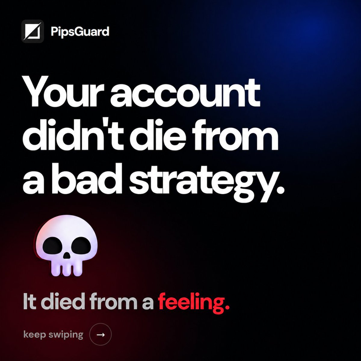NovaXTrade's tweet photo. Most traders don't blow their accounts because of a bad strategy. 

They blow them trying to win back a loss.

One revenge trade is all it takes.

That's why PipsGuard enforces a mandatory cooldown after every losing trade keeping emotions out and discipline in.

🚀 Use code NOVA for 30% OFF
🔗 https://t.co/RoyIgStPdh

Because the best traders don't rely on willpower.

They rely on rules.