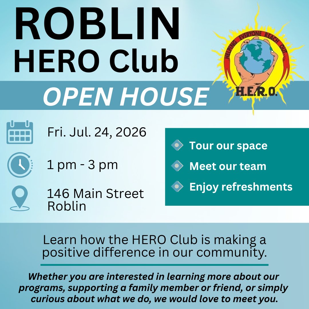 PrairieMtHealth's tweet photo. Learn how the HERO Club in #Roblin is making a positive difference in our community.  Join us on Friday, July 24 for an Open House. Meet our Team and enjoy refreshments. https://t.co/0ZNnDC1yFp