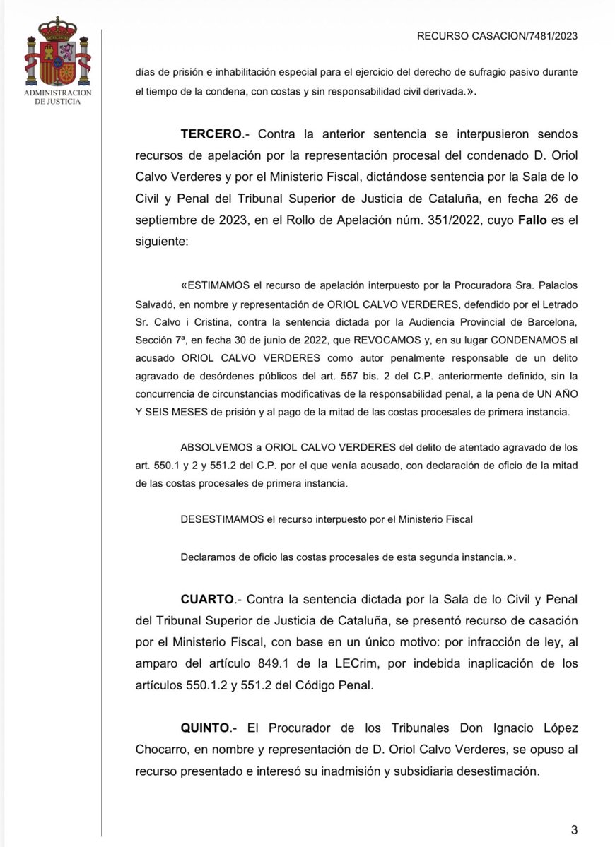 JACS_JaumeACS's tweet photo. Acabo de parlar amb la mare de l’Oriol, un jove condemnat per les protestes post-sentència inicialment a 4 anys de presó.

Magrat que el TSJC va estimar el nostre recurs rebaixant a 18 mesos, condemna que evitava l’ingrés a presó, han estat massa anys de patiment. 

Les llàgrimes de la mare, que m’ha contagiat, és un d’aquells moments d’emocions que donen sentit a la professió d’advocat. 

L’Oriol és a la feina i encara no ho sap. 

Per cert, com de costum, m’he assabentat primer per la premsa.
