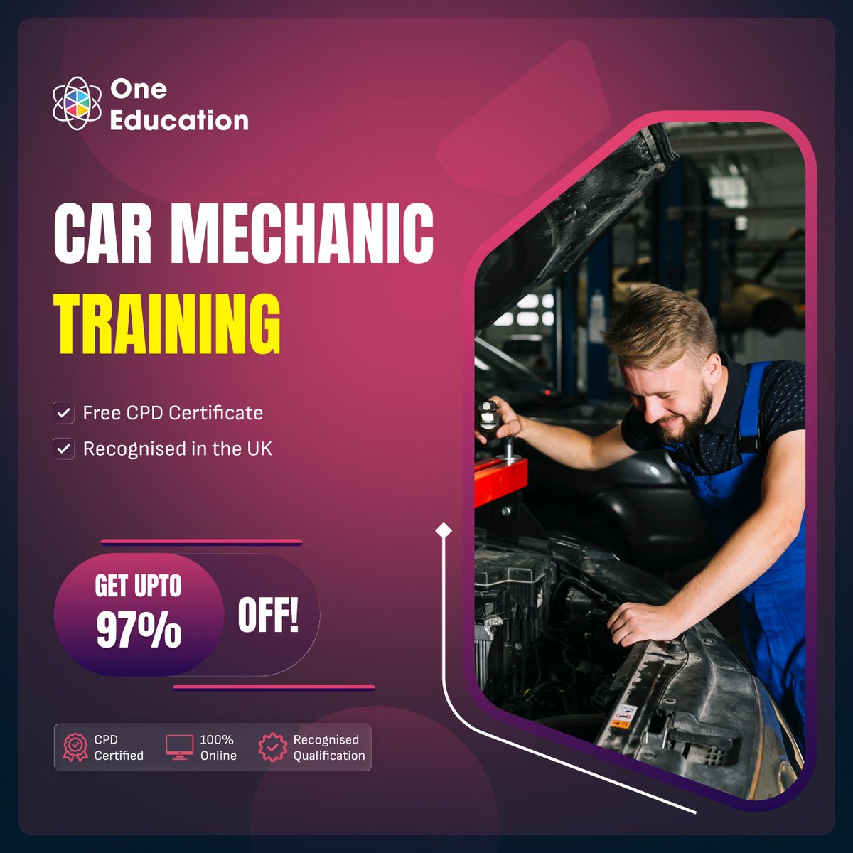 OneEducationUK's tweet photo. 🚗 Want to learn car maintenance &amp; repair?

Start our Car Mechanic Training Course today.

🎓 FREE CPD Certificate
🇬🇧 UK Recognised
☀️ Save up to 97% OFF
🎟️ Use code: SUMMER

👉 https://t.co/88fTyUqYIZ

#CarMechanic #AutoRepair #SummerSale #MechanicTraining #OnlineLearning https://t.co/WPAwa28CGH