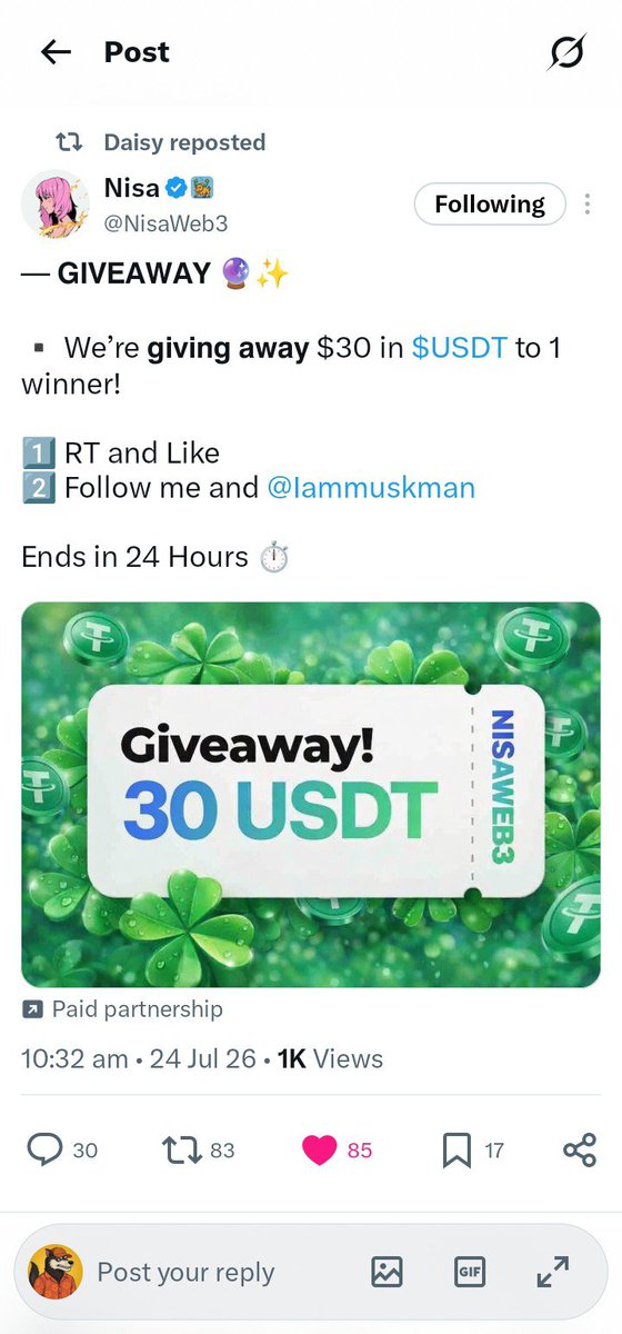 Preacher_boy_st's tweet photo. @NisaWeb3 @Iammuskman Like, retweet done ✅ 

Following you and @Iammuskman  with post notifications on ✅ https://t.co/1O1Kb4dgFt