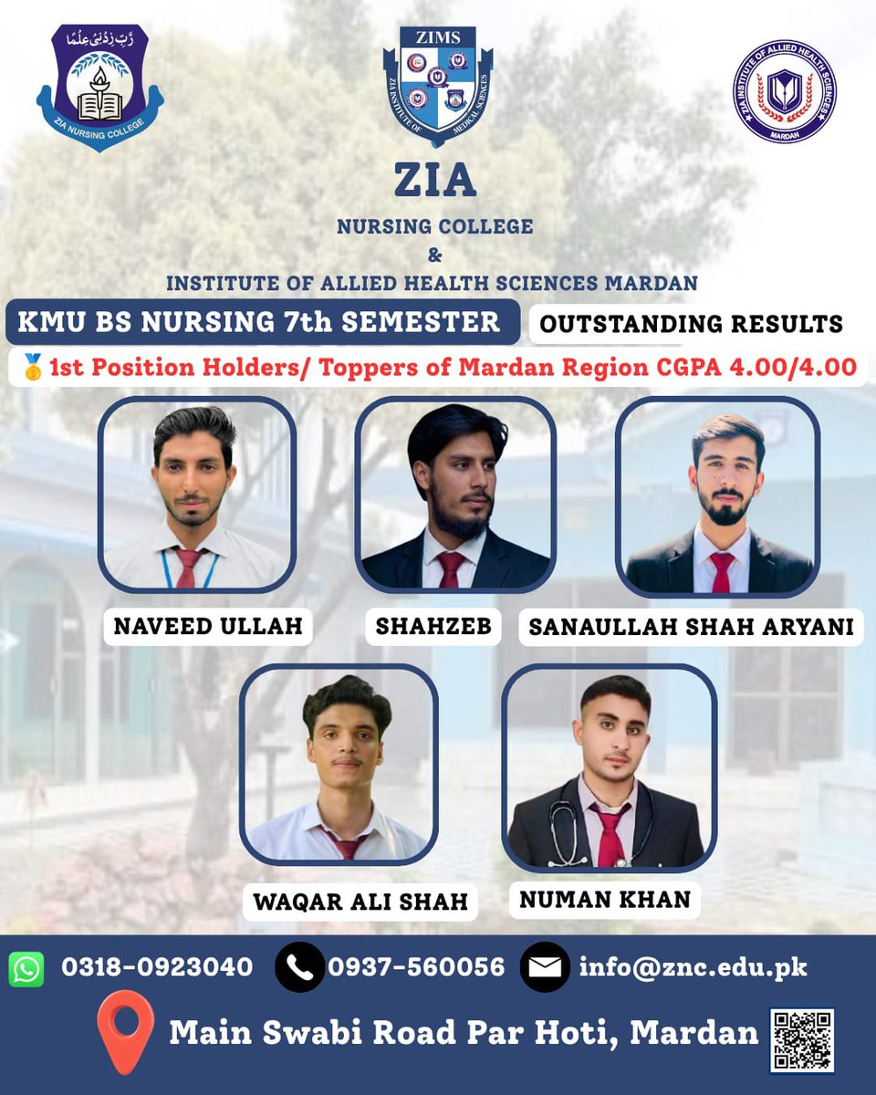 zimsedu's tweet photo. 🎓 Outstanding results for Zia Nursing College in the KMU BS Nursing 7th Semester exams! 🌟
Huge congratulations to our toppers in the Mardan region:
🥇 Perfect 4.00 CGPA 1st Rankers!
🥈 3.91 CGPA 2nd Rankers!
🥉 3.85 CGPA 3rd Ranker!
#admissions
#open #results #nursing #kmu https://t.co/d5DGmrbzBk