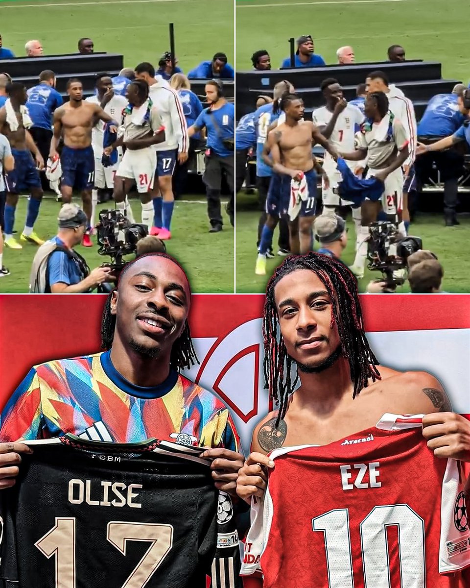ESPNUK's tweet photo. Michael Olise and Eberechi Eze making sure they swap shirts for both club and country 🤝👕 https://t.co/ghJTkNo8iF