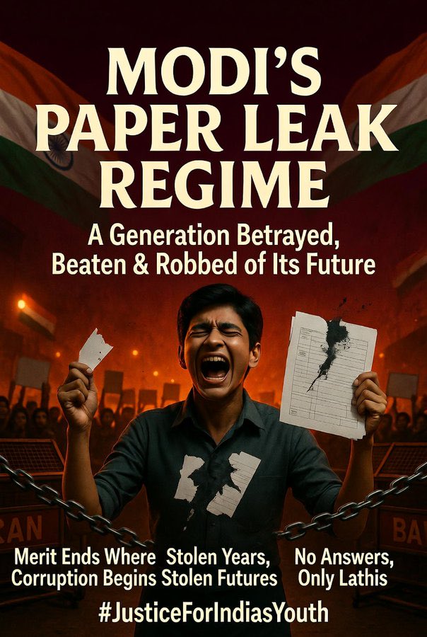 globalfrontX's tweet photo. Modi has not merely failed India's youth—his government has systematically sabotaged their future. Millions of students burn through their youth, family savings, and sleepless nights, only to discover that under BJP rule, merit ends where corruption begins.
#WilliamEst https://t.co/Ev0juS9C7K