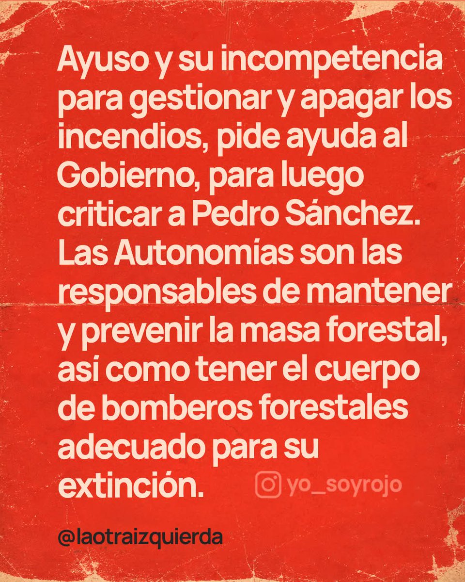 LIANRICO's tweet photo. Lo peor es que, ella dijo que no tenía medios, y que no iba a contratar bomberos; por que no iba a subir los impuestos !!!!!!!
Y pidió ( no, exigió ) que se hiciera cargo la UME y lo pagara el Gobierno !!!!!!!
Pero, qué cara más dura tiene esta tipeja !!!!!! https://t.co/PGB8VqwtDl