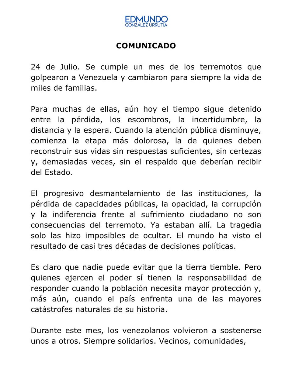 EdmundoGU's tweet photo. Durante este mes, los venezolanos volvieron a sostenerse unos a otros. Siempre solidaridarios. Vecinos, comunidades, organizaciones, periodistas, iglesias y voluntarios asumieron tareas que correspondían al Estado. Esa solidaridad honra al país, pero ya no puede seguir utilizándose para encubrir la orfandad institucional.