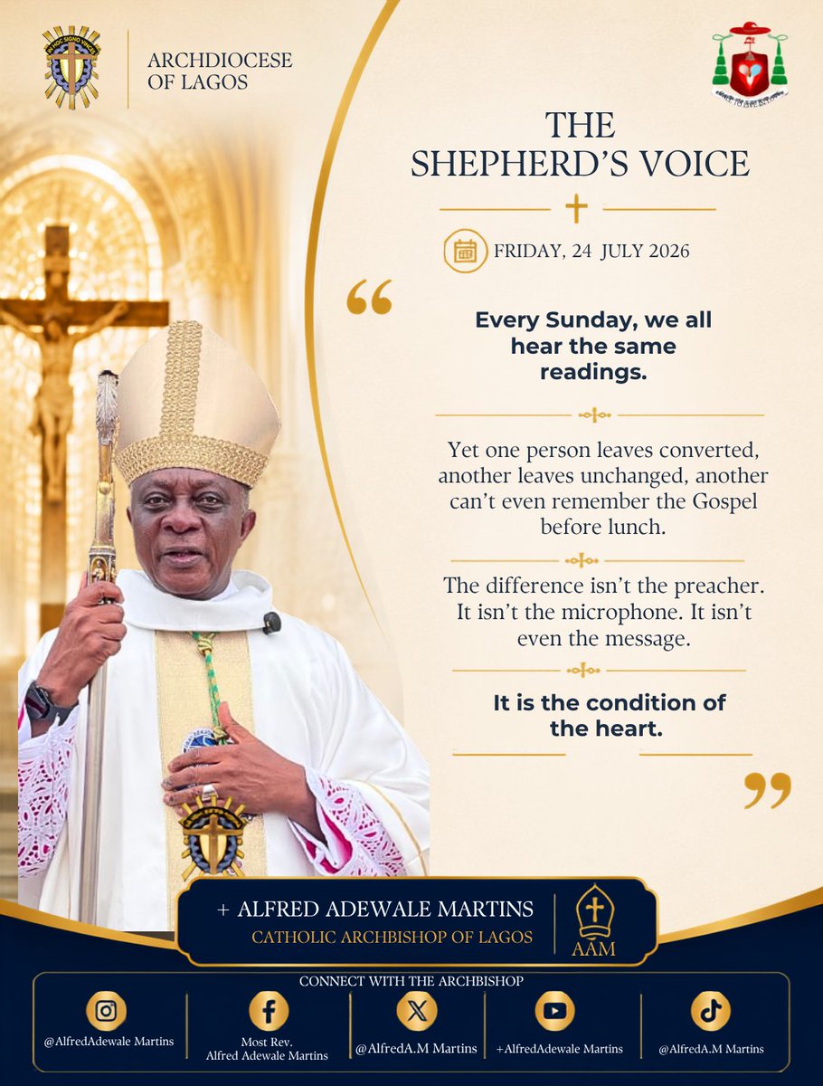 AlfredAMartins's tweet photo. THE SHEPHERD VOICE FOR TODAY.

May God Almighty bless you🙏🏽

#catholic 
#cathedral 
#teaching 
#faith 
#lagosarchdiocese https://t.co/vagf59Y9aC