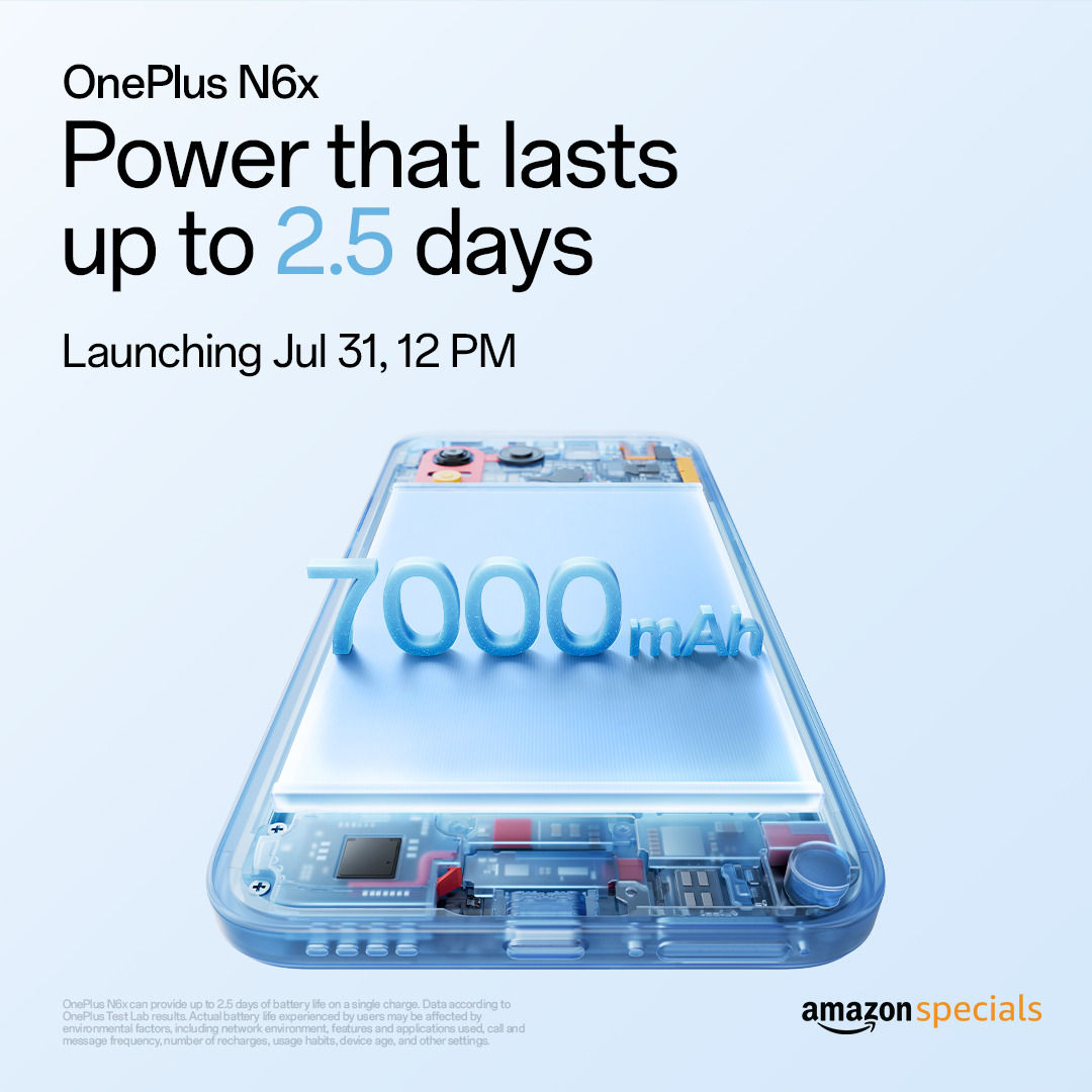 OnePlus_IN's tweet photo. A 7000mAh battery gives the #OnePlusN6x more power for your day.

Get notified: https://t.co/vxFOKfyrc3 https://t.co/THzAhKI0ZB