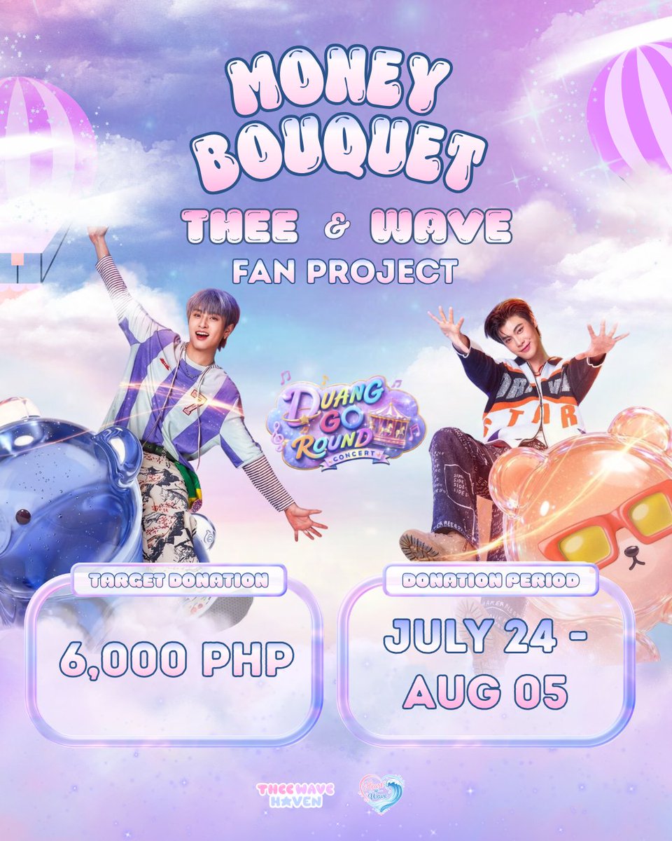 theewavehaven's tweet photo. 📢 𝑫𝑼𝑨𝑵𝑮 𝑮𝑶 𝑹𝑶𝑼𝑵𝑫 𝑪𝑶𝑵𝑪𝑬𝑹𝑻 𝑭𝑨𝑵 𝑷𝑹𝑶𝑱𝑬𝑪𝑻 𝑭𝑶𝑹 𝑻𝑯𝑬𝑬 & 𝑾𝑨𝑽𝑬 🎠🎡

𝘌𝘷𝘦𝘳𝘺 𝘴𝘮𝘪𝘭𝘦 𝘵𝘩𝘦𝘺'𝘷𝘦 𝘨𝘪𝘷𝘦𝘯 𝘶𝘴 𝘥𝘦𝘴𝘦𝘳𝘷𝘦𝘴 𝘵𝘰 𝘣𝘦 𝘳𝘦𝘵𝘶𝘳𝘯𝘦𝘥 𝘸𝘪𝘵𝘩 𝘵𝘩𝘦 𝘴𝘢𝘮𝘦 𝘭𝘰𝘷𝘦. 

Let's come together to create a heartfelt gift for 𝐓𝐡𝐞𝐞 & 𝐖𝐚𝐯𝐞 at the 𝐃𝐮𝐚𝐧𝐠 𝐆𝐨 𝐑𝐨𝐮𝐧𝐝 𝐂𝐨𝐧𝐜𝐞𝐫𝐭! This fan project is our way of expressing our love, gratitude, and unwavering support for them.

🎯 Donation Goal: ₱6,000

📅 Donation Period: July 24 – August 5

We need your support to help bring this project to life. Every contribution is greatly appreciated. If you'd like to support this project, please don't forget to fill out the donation form after making your donation.

🔗 Donation Form: https://t.co/B7h43hEJkW

🔗 Transparency Sheet: 
https://t.co/1KacYDbspX

Thank you for being part of this project. Together, let's turn our love and support into a memory that Thee & Wave will cherish forever. 🫶🏻