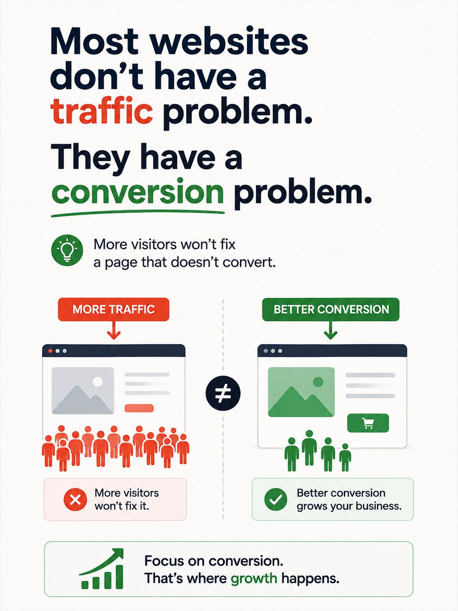 designwithsyed's tweet photo. Most websites don't have a traffic problem.

They have a "conversion" problem.

"More visitors" won't fix a page that doesn't convert.

#cro #conversionrateoptimization #ecom https://t.co/UabhqC9pVt