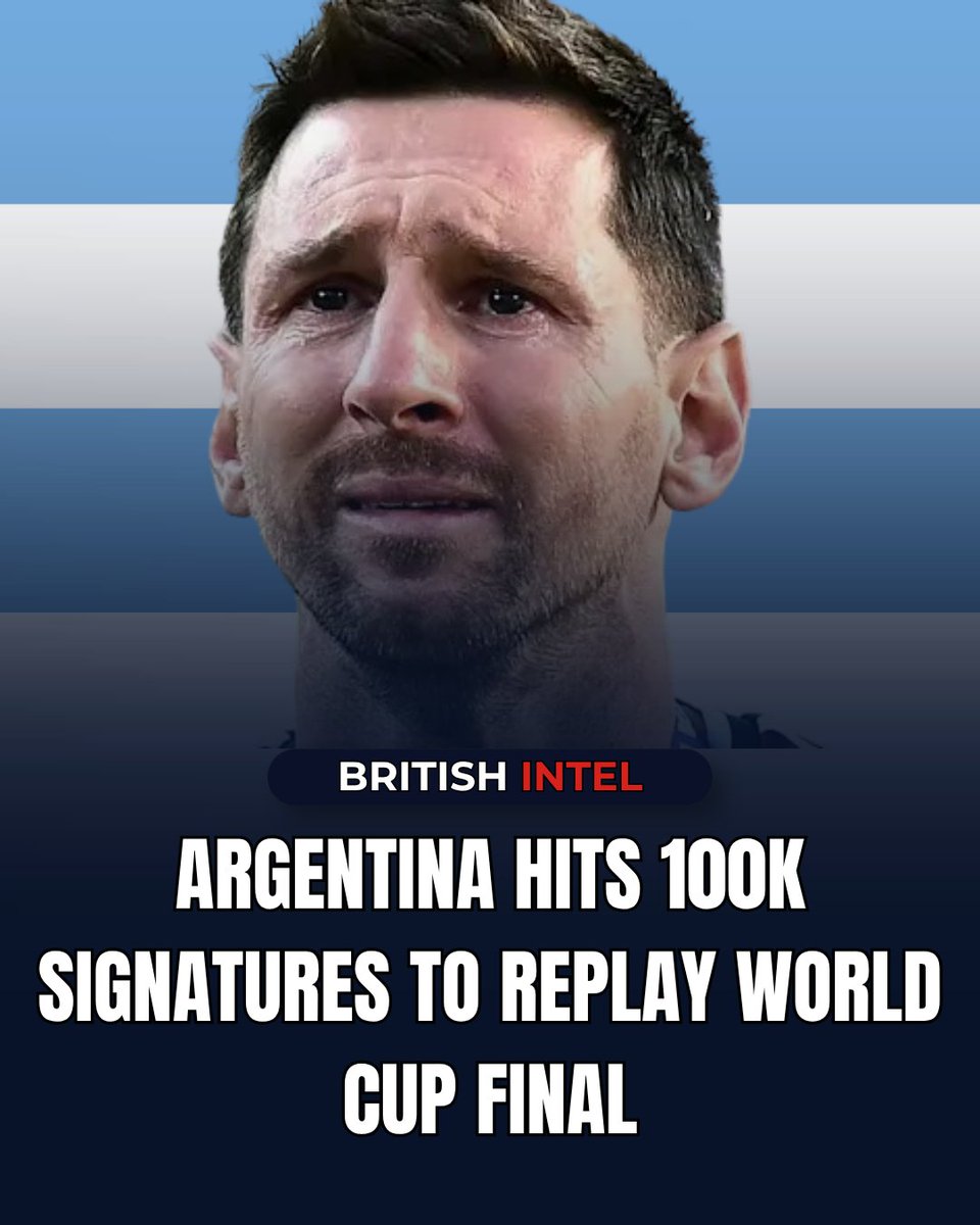 TheBritishIntel's tweet photo. Argentina has hit 100,000 signatures on a petition demanding a World Cup final replay, alleging the referee was corrupt after their 1-0 loss to Spain.

Hilarious. These crybabies cannot accept they were completely outplayed. The rest of the world knows it - Argentina had zero shots on target for over 100 minutes. No corrupt referee makes that happen.

The best team won, keep crying.