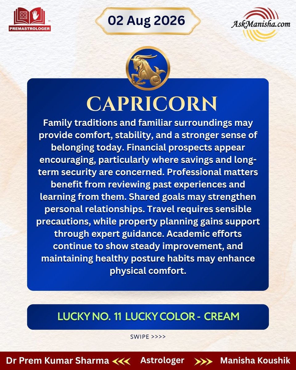 premastrologer's tweet photo. Daily Horoscope for 2nd Aug’ 2026
#Saggitarius #Capricorn #Aquarius #Pisces #Dailyhoroscope
To check your sign pls click the link below:
https://t.co/3bV9c0hu5v
For personal consultation at +919216141456 https://t.co/zJ1emJf97o