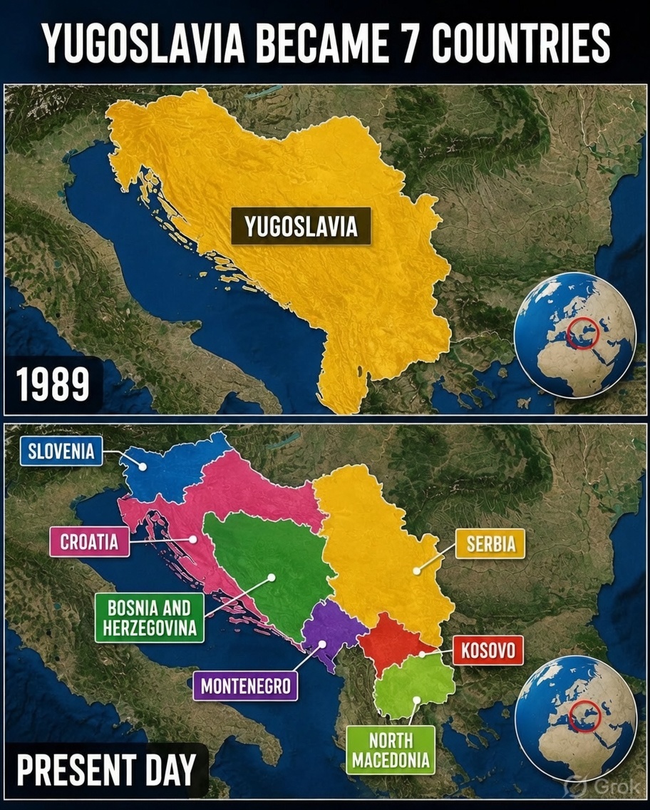 Geosophyy's tweet photo. Yugoslavia Became 7 Countries
In 1989, Yugoslavia was still one country. https://t.co/MILOYCz374