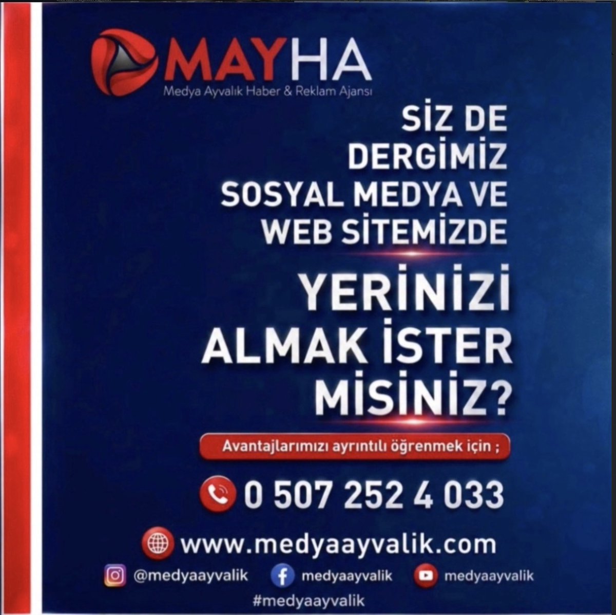 suatsalgin's tweet photo. SİZ DE DERGİMİZ, SOSYAL MEDYA SAYFALARIMIZ VE WEB SİTEMİZDE YERİNİZİ ALMAK İSTER MİSİNİZ?
Avantajlarımızı ayrıntılı öğrenmek için;
0507 252 40 33
MAYHA (Medya Ayvalık Haber ve Reklam Ajansı)
https://t.co/6qKHn2Y6ny
#suatsalgın #mayha #medyaayvalık #reklam #işbirliği #ayvalık https://t.co/lbXel2O4W1