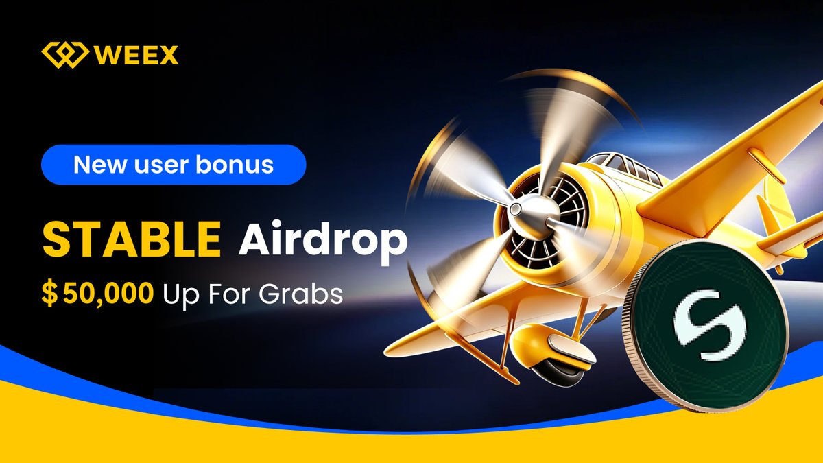 WEEX_Official's tweet photo. 🎁 $STABLE airdrop: 50,000 USDT!Enjoy 0-fee trading and unlock multiple rewards!

📅 07/24/2026 17:00:00 - 07/31/2026 17:00:00 (UTC+8)

👉 Join:https://t.co/6TG5UbXezP
👀 Follow: @WEEX_Official
❤️ RT + LIKE

#Airdrop https://t.co/B8xGx8pkgp