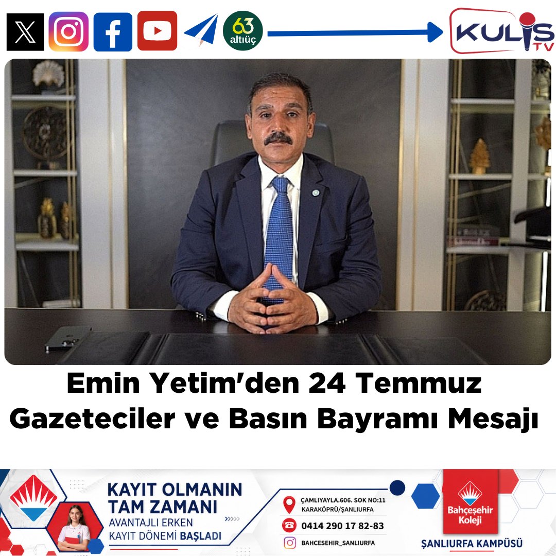 KulisTivi's tweet photo. Emin Yetim’den 24 Temmuz Gazeteciler ve Basın Bayramı Mesajı 

İş insanı ve kanaat önderi Emin Yetim, 24 Temmuz Gazeteciler ve Basın Bayramı dolayısıyla bir mesaj yayımladı.
@emin_yetim 
https://t.co/8FidkOkRIz https://t.co/GfAdj59Di8
