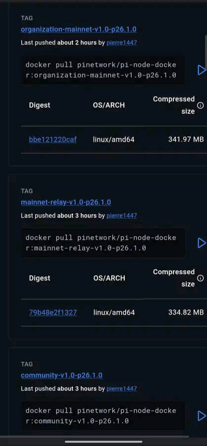 fanlujun2247's tweet photo. #PiNetwork 重大新闻！🚨 官方 Pi 团队刚刚发布了 P26.1.0 节点 Docker 镜像，提供三种版本：适用于组织、主网中继和社区。由官方开发者推送，此次更新标志着节点官方 V26 版本迭代，同时移动设备端更新至 1.46 版本。底层网络升级的稳步推进，让我们离完全开源主网并赋能节点更近一步！👍🚀#PiNetwork https://t.co/8kOQBvbNbJ