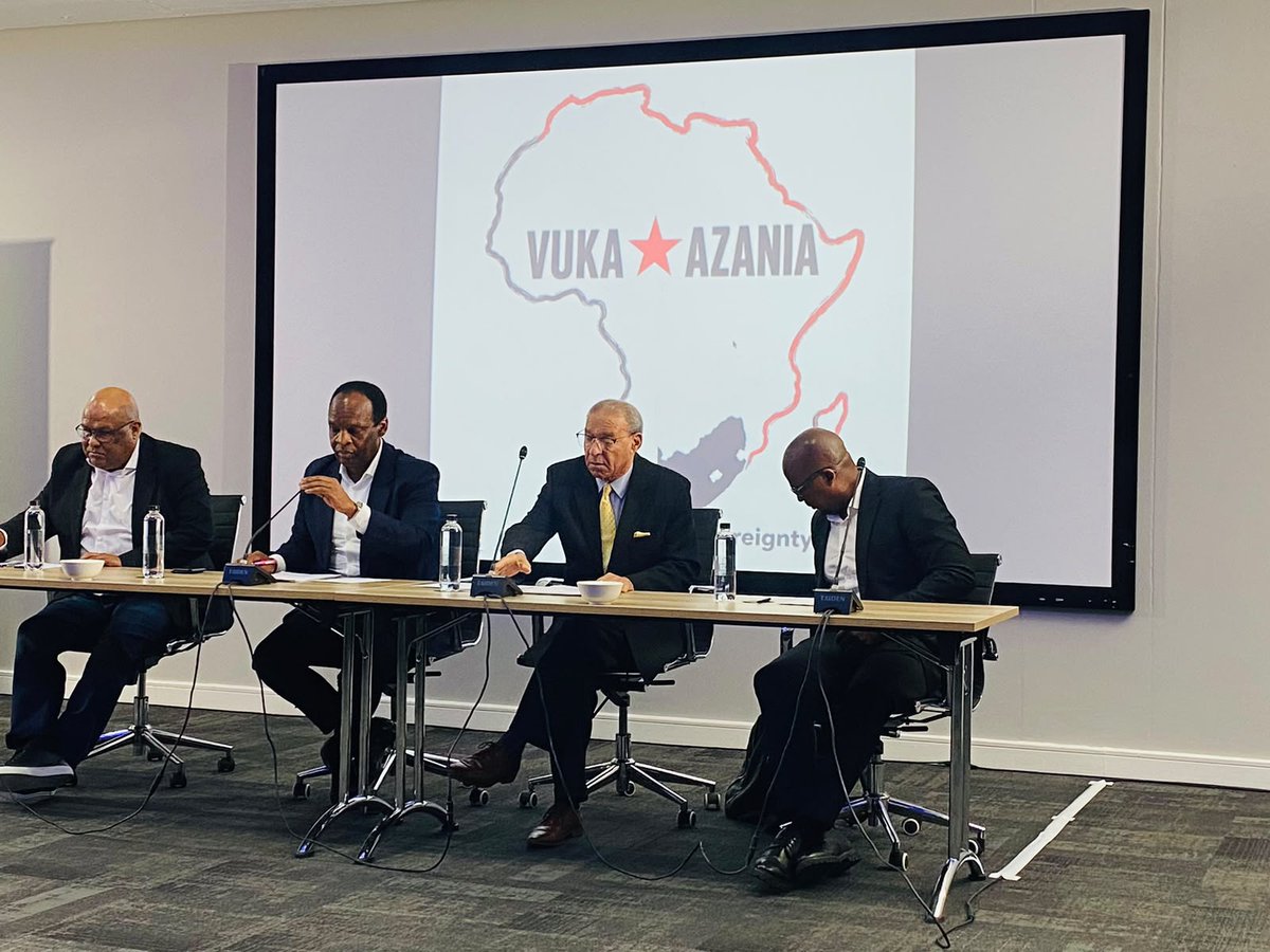 IOL's tweet photo. 🚨HAPPENING NOW |  Dr Muzi Sikhakhane SC, Reverend Dr Allan Boesak, Arthur Fraser and Prof Isaac Shai are launching the civic movement Vuka Azania in Sandton.
The new decolonial advocacy think tank says it is not a political party but will focus on land reform, economic opportunities, education and improving the lives of Black South Africans.
📸: Simon Majadibodu/IOL