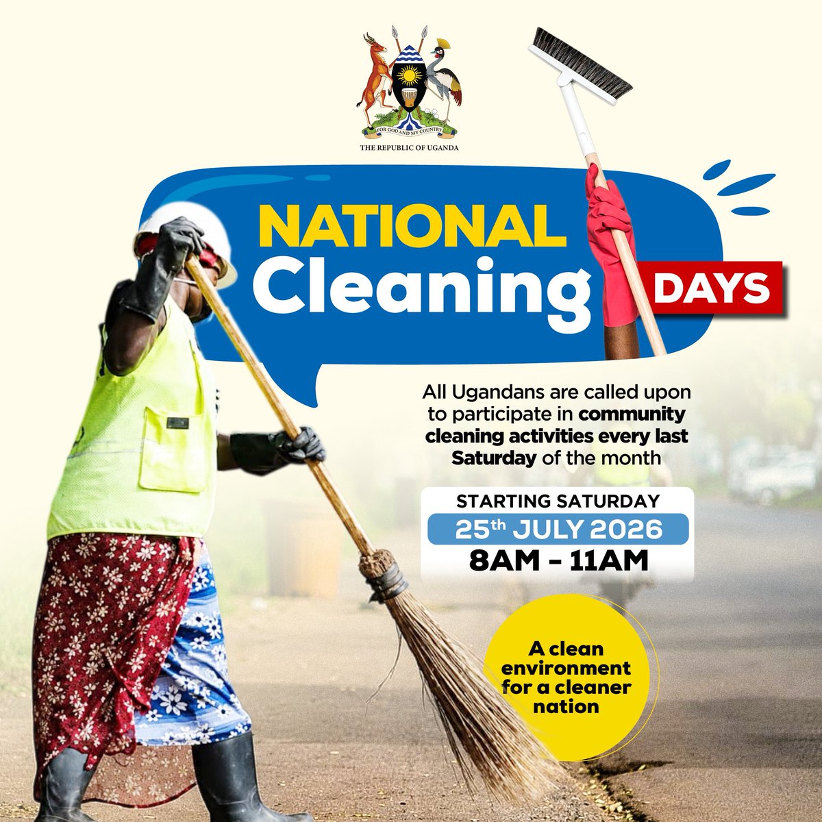 LarooPece's tweet photo. As we prepare for the National Cleaning Day tomorrow, let us all take part in this important initiative. Cleaning Days will be held nationwide every last Saturday of the month. A clean environment promotes a healthy life.

Who will be joining us tomorrow? https://t.co/InqiQNcUVL