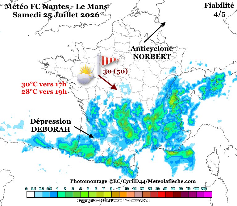 CyrilD44's tweet photo. Point #météo #FCNLMFC (Fiabilité 4/5)
Encore un temps d'été des plus classiques ?
L'anticyclone #NORBERT aurait la bonne idée de nous protéger de la dépression #DEBORAH
Du coup, temps sec a priori.
Entre 28 et 30°C sous les très rares abris du stade Rémy Lambert. https://t.co/JhHreG9BRh