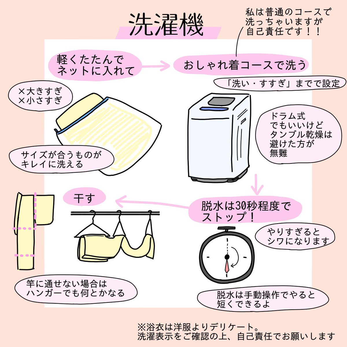 8Candy9's tweet photo. 浴衣はお家で洗濯できる！(再掲)

浴衣はクリーニングしなきゃダメ？
いえいえ、浴衣は気軽な和装なので、洗濯も着物より気軽✨

陰干し
手洗いのポイント
洗濯機の場合
シワになりにくい干し方…

基本を知っておけば、自分の使い勝手に合わせて、
もっと丁寧にやることも、手を抜くこともできる！ https://t.co/q1cs8edKSC