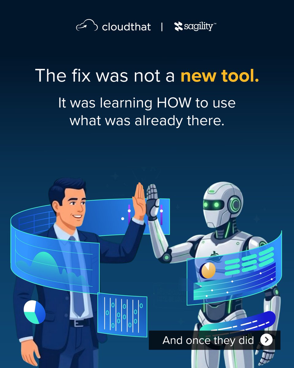 cloudthat's tweet photo. Read Full Case Study: https://t.co/BYEbcvBv5d

Your team probably already has an AI tool sitting unused.

#AITransformation #EnterpriseAI #FutureOfWork #CloudThat #AIAdoption #DigitalTransformation #Microsoft #WorkSmarter #AIforBusiness https://t.co/WC9rBS5obV