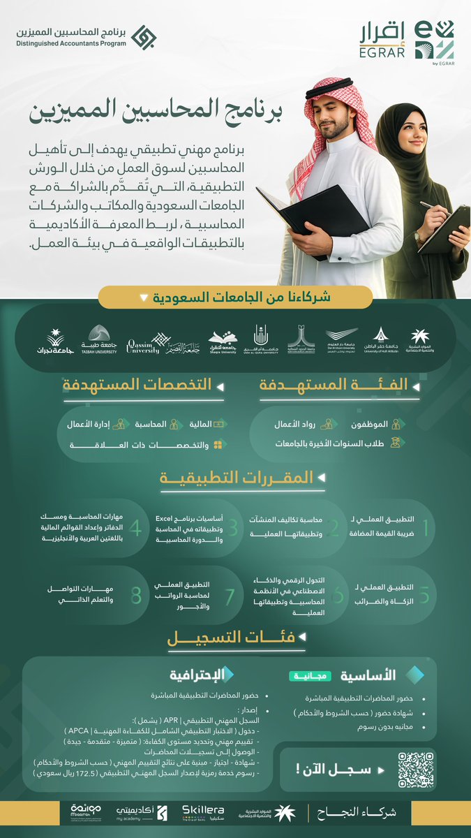 ALSHAHRANI_S_S's tweet photo. التسجيل 📍متاح الان 📍في برامج #مواءمة :
🔺 برنامج المحاسبين المميزين 
🔺 برنامج الأخصائيين الماليين التطبيقي 
🔺 البرنامج التطبيقي التخصصي للتسويق والمبيعات والاتصال MSC
🔺 معسكر الموظف الشامل التطبيقي 

▪️للتسجيل في برامج ومعسكرات مشروع @MOAAMAH عبر :

https://t.co/kO5C0gulXD https://t.co/xh0rsfL6W2