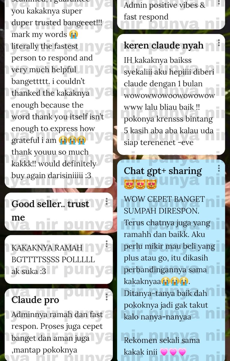 crutsuy's tweet photo. testi terbaru dari cust~

claude yang aku jual sangat amat aman ya, kalaupun ada kendala akan aku bantu dan garansikan selalu 💗 sejauh ini bahkan bulananpun aman, ada yang repeat order 🫶🤭 https://t.co/yVyK9jUUyF