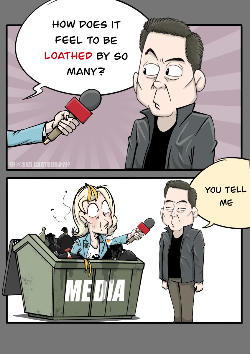 skscartoon's tweet photo. The media must have the self-awareness of a dumpster to accuse Elon Musk (or anyone) of being loathed. https://t.co/79ZWMNYs6X