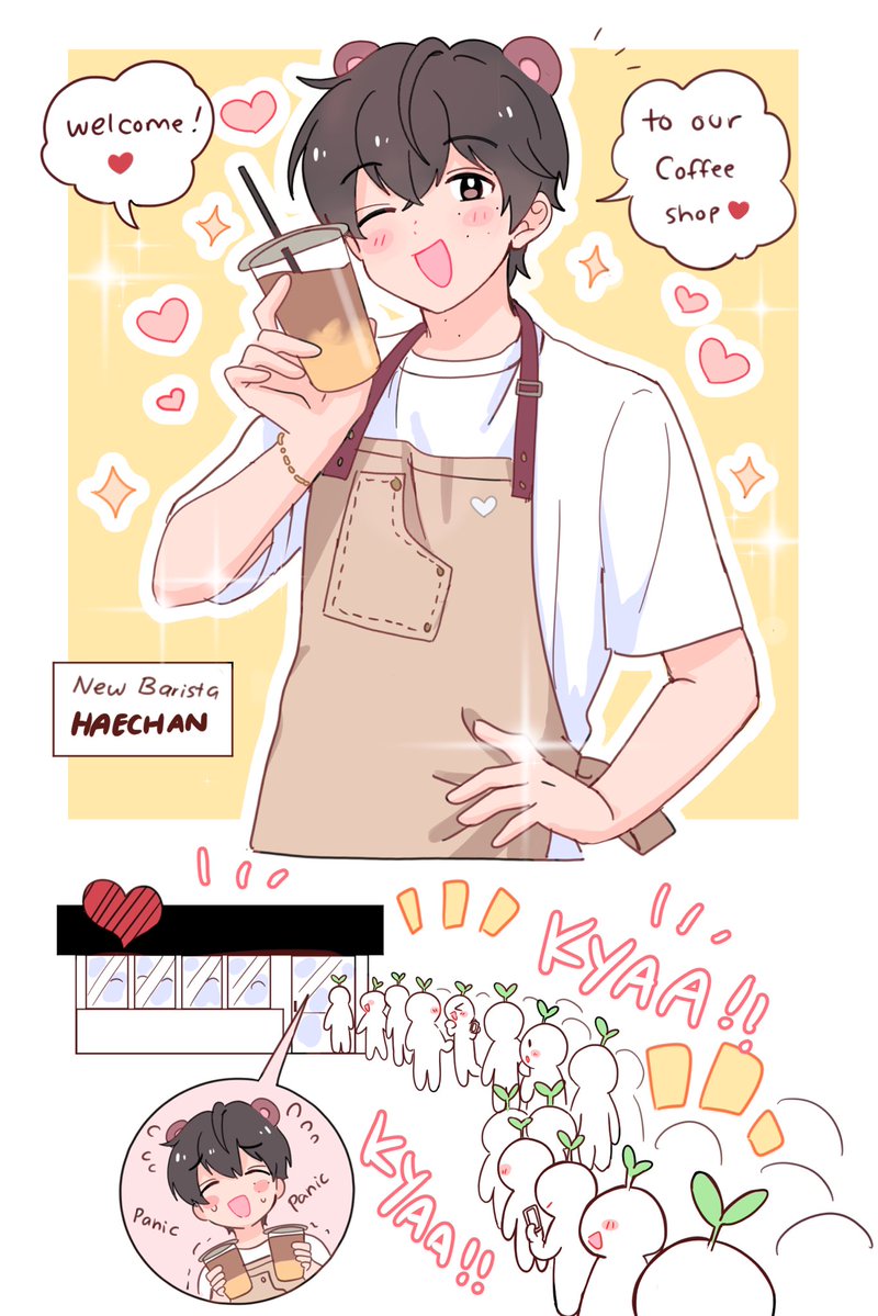 hcrjside's tweet photo. cutie barista haechan 🐻☀️☕️💕 https://t.co/fhD5hMkpKe