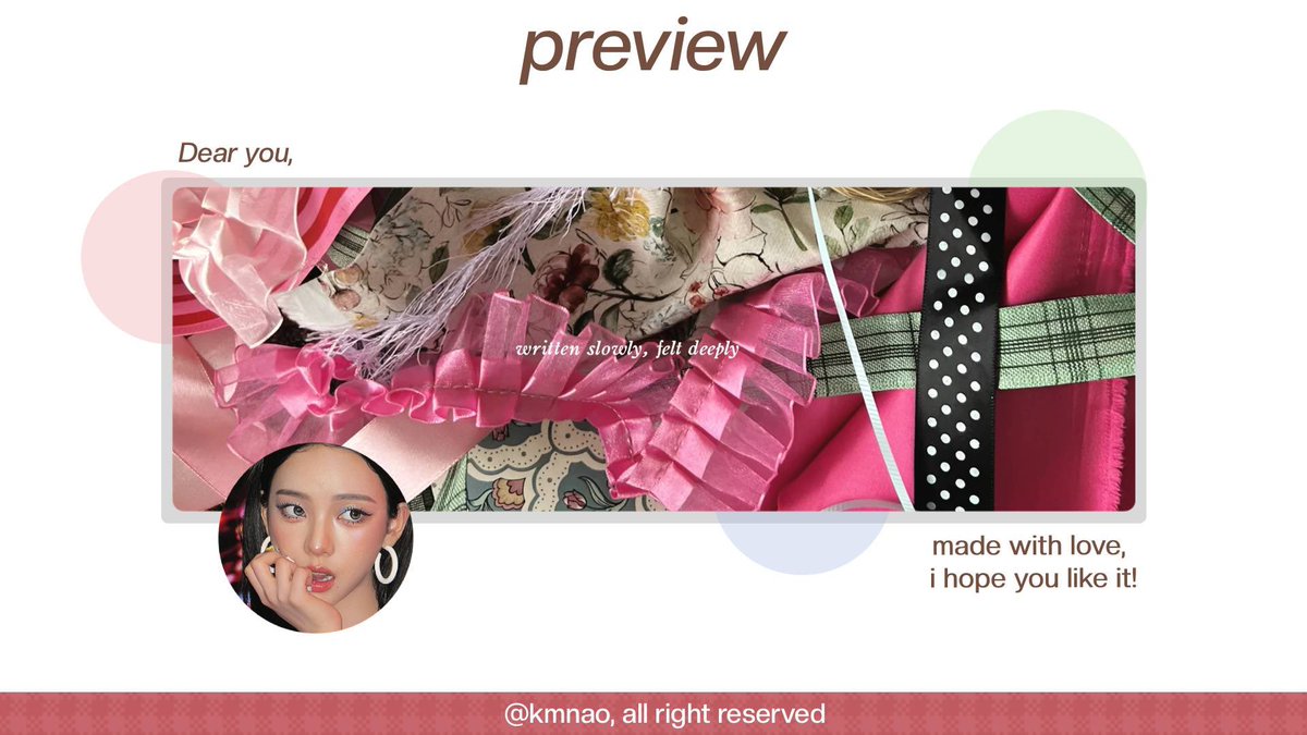 TheKithClub's tweet photo. help repost, thank you!

haloo! aku bawa layout ready stock scenery aespa, wonyoung, yeri, minji, hanni. harganya 5k; dapat 2 ava (jpg + png) dan 2 header (text + no text). bisa dm aku ke @kmnao buat jajan <3 

#bealanja https://t.co/5nxzuUJfRd