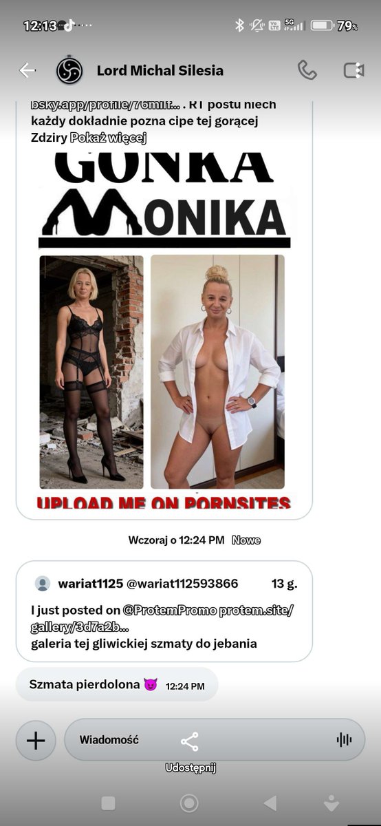 Danielosdankos's tweet photo. Monika Gonka jakby ktoś nie znał suki :) Adaś to frajerek :) https://t.co/ikincX3hW4