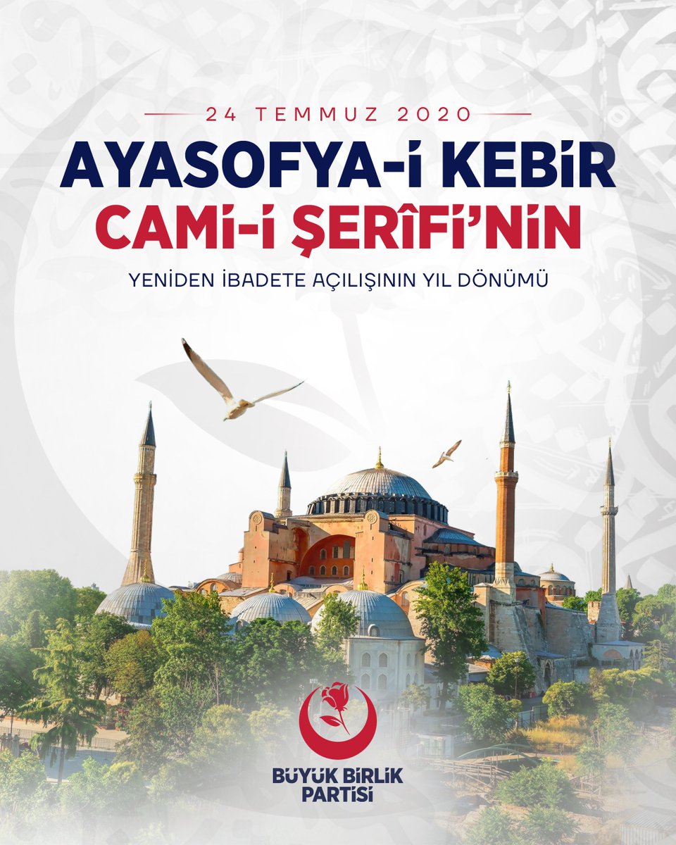 bbpgenelmerkez's tweet photo. Fethin sembolü, ecdadımızın emaneti Ayasofya-i Kebîr Câmi-i Şerîfi'nin yeniden ibadete açılışının yıl dönümünü büyük bir sevinç ve gururla kutluyoruz.
#Ayasofya'nın yeniden ezan sesleriyle buluşması; aziz milletimizin tarihine, inancına ve medeniyet değerlerine sahip çıktığının en güçlü nişanelerinden biri olmuştur.