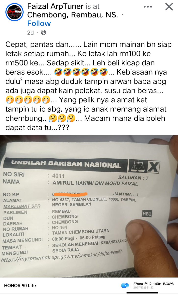 abgkidal's tweet photo. @SinarOnline Knp BN dapat data  peribadi?? Dan masalahnya skrg nmbor mykad pun ada..@sprgovmy https://t.co/QDFrJkDL8w