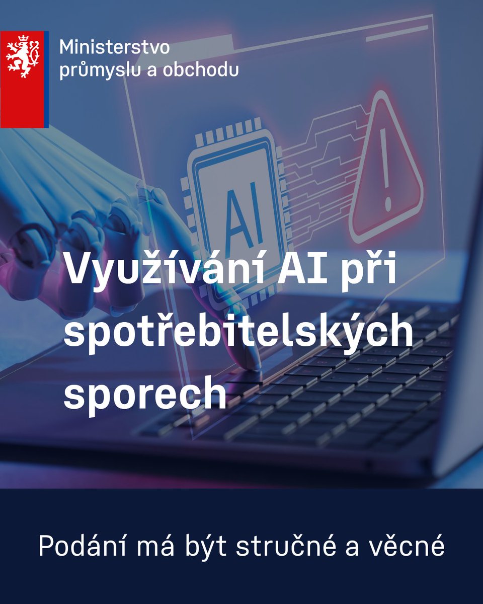 mpo_tweetuje's tweet photo. 🤖 AI pomůže s přípravou podání ve spotřebitelských sporech. Rozhodující ale je stručný, přehledný a věcný popis situace. 

Více v tomto článku ➡️https://t.co/tYyT09T3kJ https://t.co/bYvotMiYIF