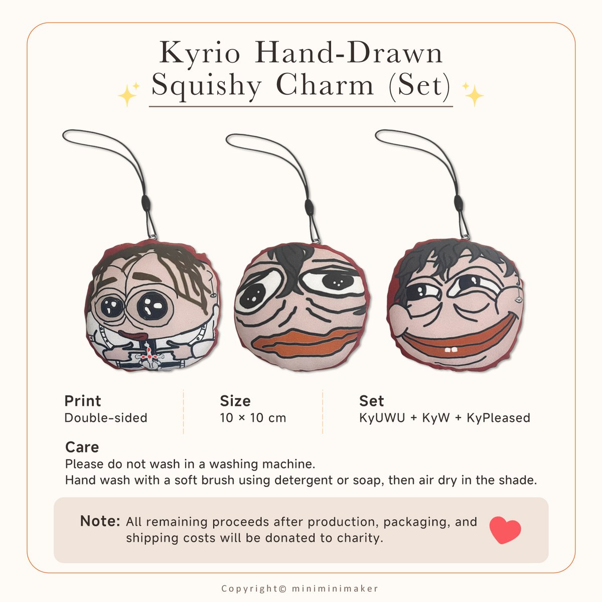 miniminimaker's tweet photo. 》Kyrio Merch Series

▸ Kyrio Hand-Drawn Squishy Charm (Set)
▸ Kyrio Keycap Charm (Set)
▸ Slide Film Card

📌Pre-order Period: Until 08/15 11PM (UTC+8)
🔗Link: https://t.co/WaSfAJm0II
#MakerMerch #KyrioCifer https://t.co/kMuDXSfVQP