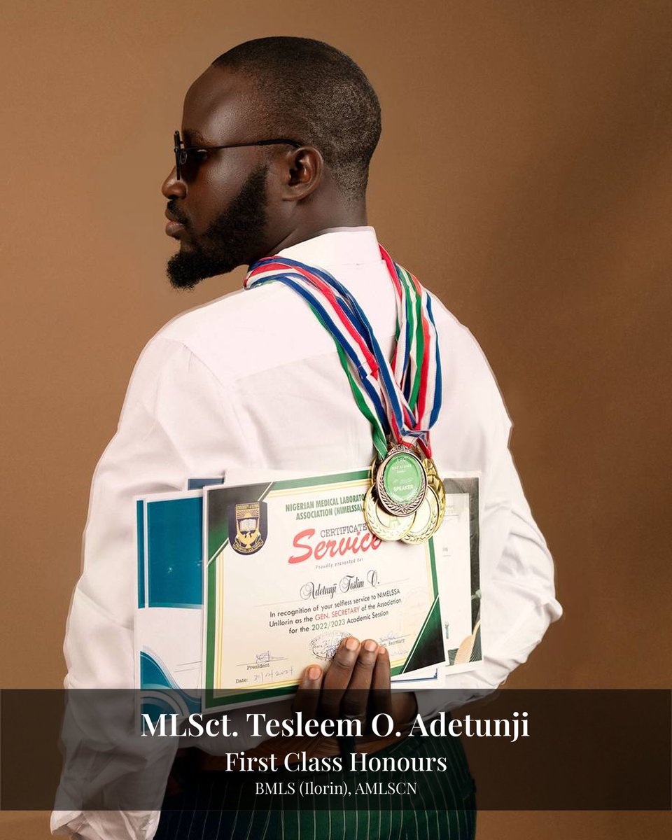 TesleemMuslim's tweet photo. Re introducing 
MLSct. Adetunji Tesleem Oluwakayode
First Class Honours
BMLS (Ilorin), AMLSCN. https://t.co/WS91ekN8XD