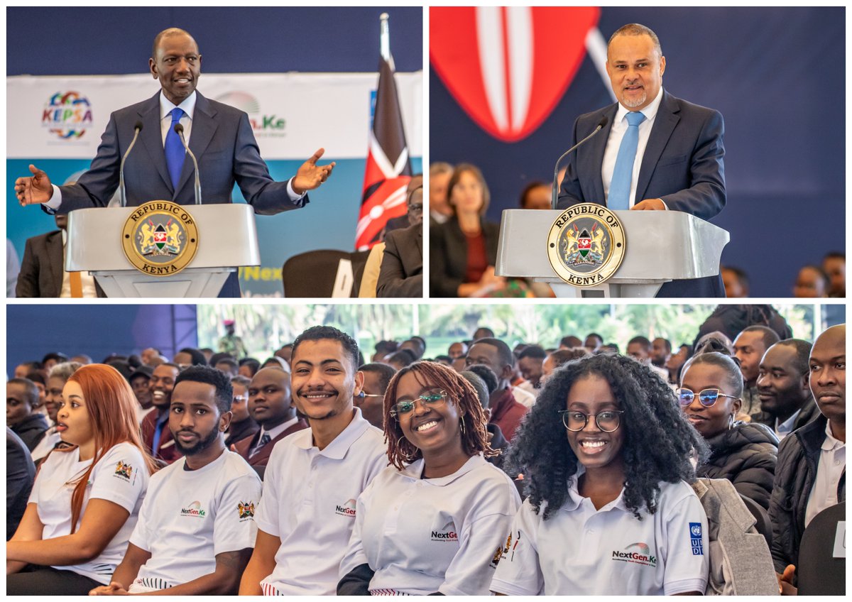 UNDPKenya's tweet photo. Today at State House, H.E. President @WilliamsRuto officially launched the #NextGen.Ke Youth Employment Programme, putting into action a historic KES 2 billion Government investment to expand opportunities for young Kenyans 🇰🇪

Delivered with @UNDPKenya in partnership with @KEPSA_KENYA, this landmark initiative will help thousands of young people bridge the gap between education and employment through industry-driven placement, workplace experience & professional mentorship.

@alexanderdecroo