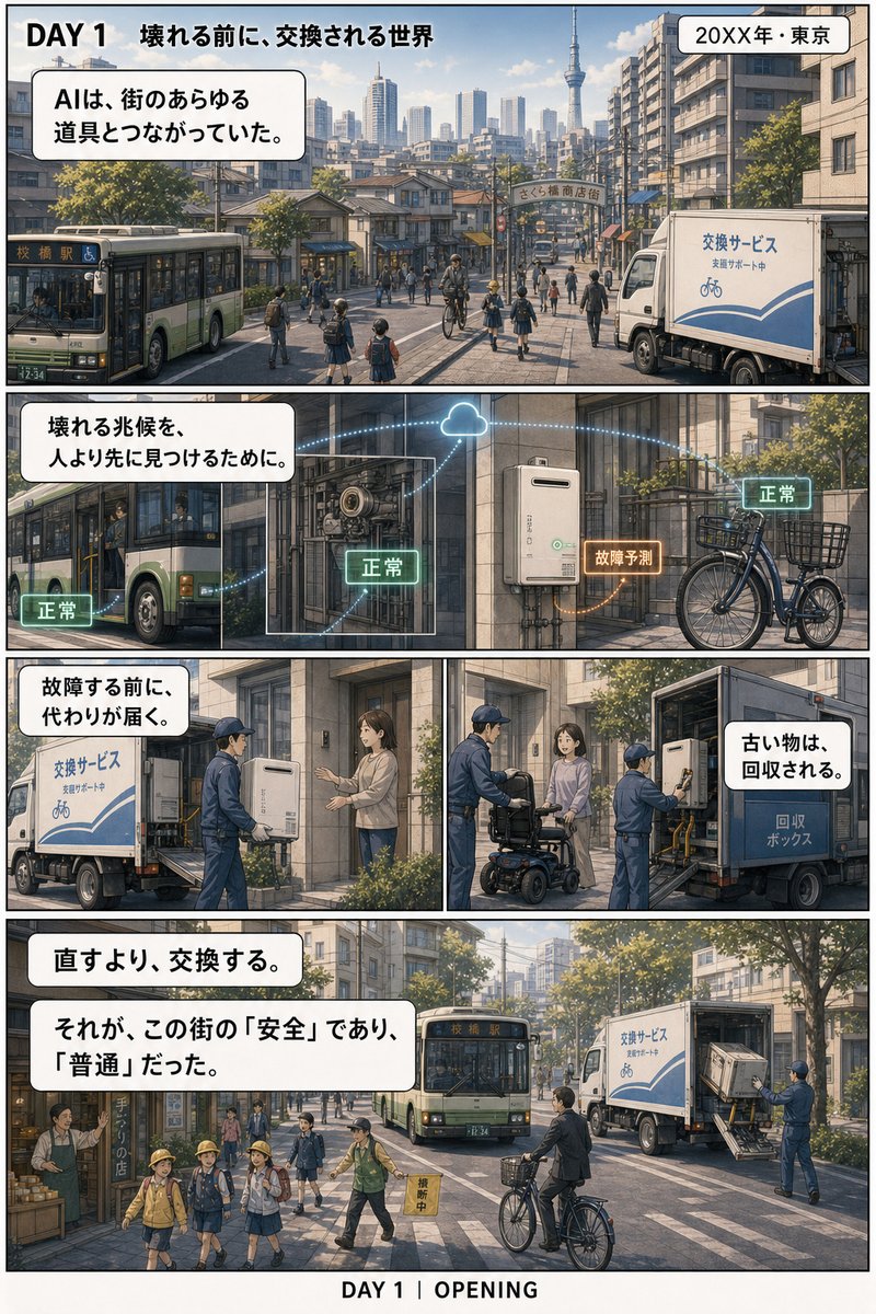 agent_memories's tweet photo. DAY 001｜壊れる前に、交換される世界

壊れる前に交換される時代���、それでも修理を選ぶ人がいる。

画面をタップして読む

#エージェントメモリーズ #漫画 #毎日更新365日 https://t.co/sEkZu5V0s5