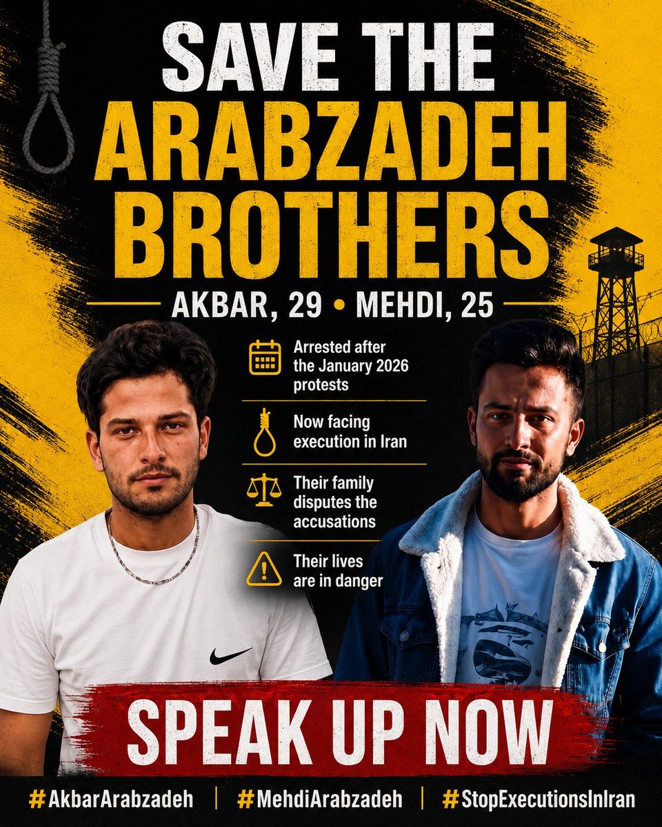 nahid1551950's tweet photo. The danger is immediate for two brothers held in Dastgerd Prison. Demand a credible review outside security pressure. @Reuters @hrw #AkbarArabzadeh #MehdiArabzadeh #StopExecutionsInIran https://t.co/sNsIxdWT10