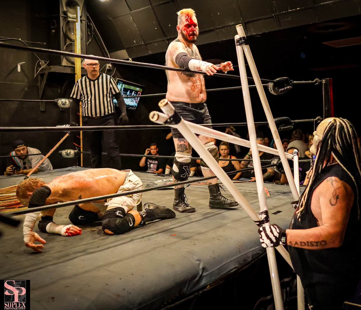 ZOATLeveillee98's tweet photo. 🩸🦓
As another @cabarestle approaches, I'd be remissed if I didnt reminisce on a wild duality The #ZOAT experienced!
A week ago, I would bare witness to an entire show, top to bottom of uniquely curated ☠️matches, put together by one @jshook_75 who has the scars to prove that he's the realest of deals (go kill the TOS!)
Fast forward mere days later and after the craziest travel day, I'd find myself in the fire myself, refereeing the 1st ☠️match of my career (and the 1st for CABA of all places) featuring 2 of my closest confidants (@ellefnvalentine & Jason Devine) and 2 bald badasses from the great state of Maine (Alexander Lee & JP O'Reilly)! When their only instruction was "Go Nuts", they didnt hold back, and the results were clearly left on their bodies!
I can't lie, the ☠️match world hasnt always been my forte. However thanks to those like @ViolentBreedJBA through his efforts in @FocusProWrestle, the perseverance of @NHBTheChains, all of #NightZero (available on demand on @indiewrestling) amongst other things, it's really given me a vast appreciation for the craft, scene and those who dedicate themselves to the way of ultraviolence! I will gladly continue to commentate them from a safe tucked away corner tho 😅, until im called into the field of battle once again to mediate the insanity!
#ZachOfAllTrades
#SupportIndependentWrestling